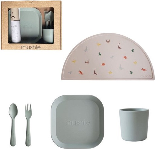 Mushie - Geschenkset - Dinnerset vierkant Sage