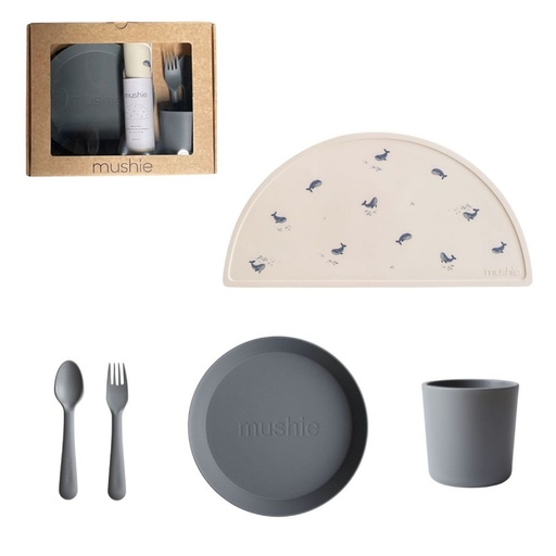 Mushie - Geschenkset - Dinnerset rond Smoke